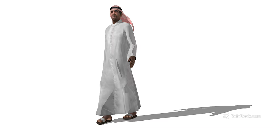 Arab Man In Traditional White Thobe And Headscarf Standing Against White Background 3d model 