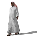 Arab Man In Traditional White Thobe And Headscarf Standing Against White Background