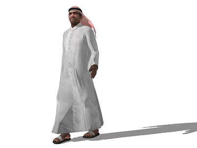 Arab Man In Traditional White Thobe And Headscarf Standing Against White Background 3d model