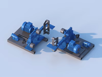 Blue Industrial Processing Equipment With Motors Metal Structures And Black Bases 3d model
