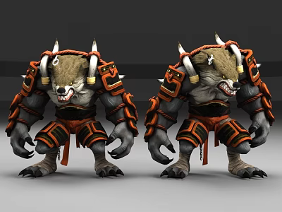Game Movie Character Boar like Beast In Orange Black Armor With Horns And Spikes 3d model