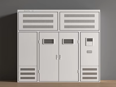 White Industrial Electrical Cabinet Structure With Multiple Doors And Ventilated Panels 3d model