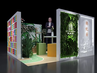 Tobacco and Alcohol Store Exhibition Booth with Green Plants Colorful Shelves 3d model