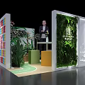 Tobacco and Alcohol Store Exhibition Booth with Green Plants Colorful Shelves