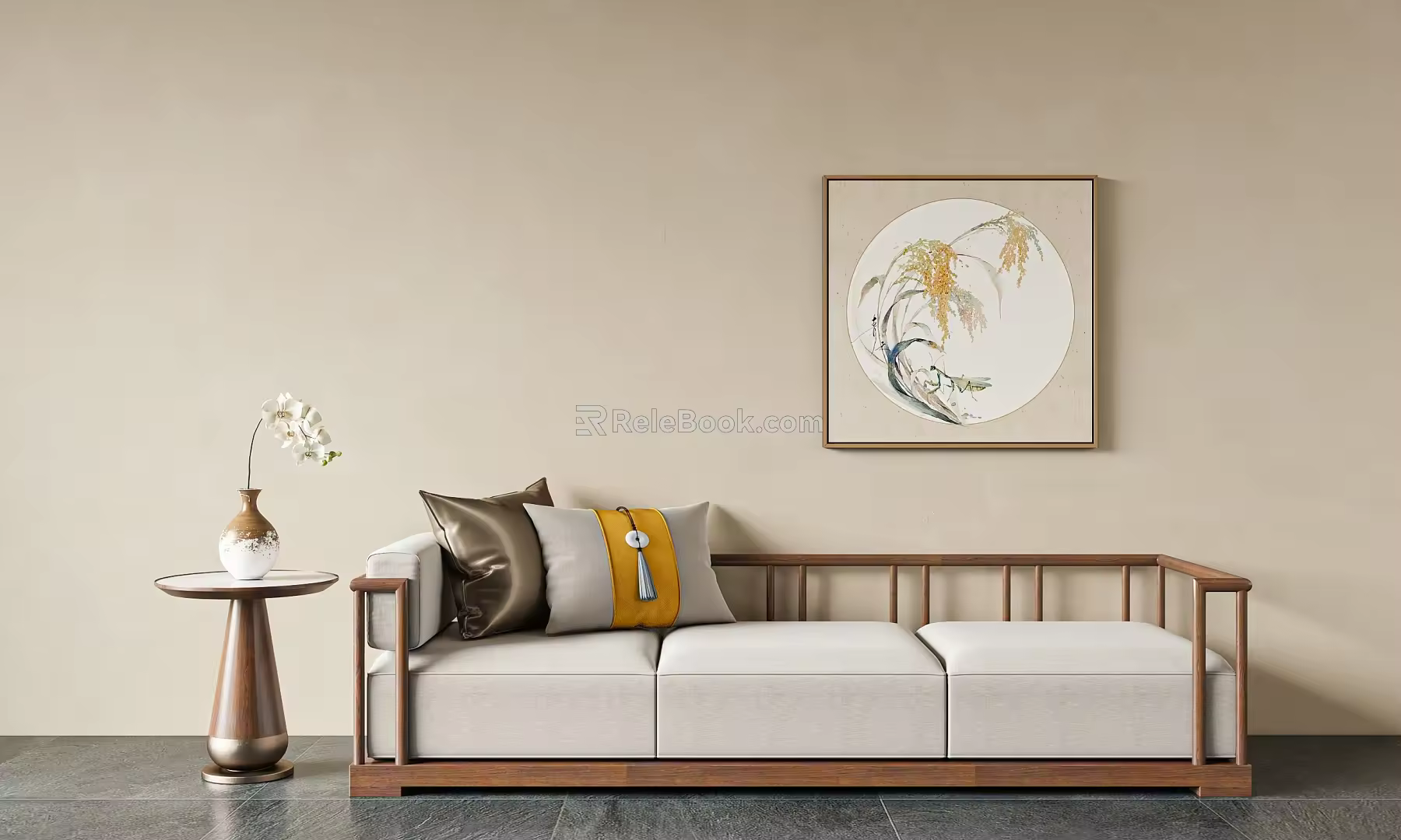 New Chinese-style three-person sofa 3d model