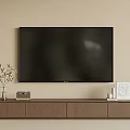 Modern Wooden TV Stand with Large Screen TV Vase Radio and Framed