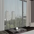 Modern Window Seat Cabinet With Curtains City View Books Tray Pillow And Blanket
