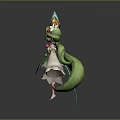 Fantasy Female Character With Pink Hair Green White Outfit Floral Crown And Feathered Orb