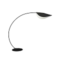 Modern Black Floor Lamp With Curved Stand And Leaf Shaped Shade On Wooden Floor