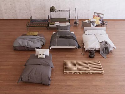 Bed combination single bed spring bed up and down bed 3d model
