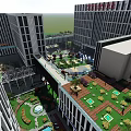 Modern Urban Landscape Design With Water Features Trees And Open Square Around High Rise Buildings