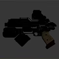 Futuristic Black Pistol Featuring Red Dot Sight And Wooden Grip Details