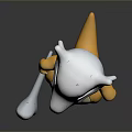 Cartoon Character With White Skull Yellow Body Holding Bone Standing On Dark Background With Reflection