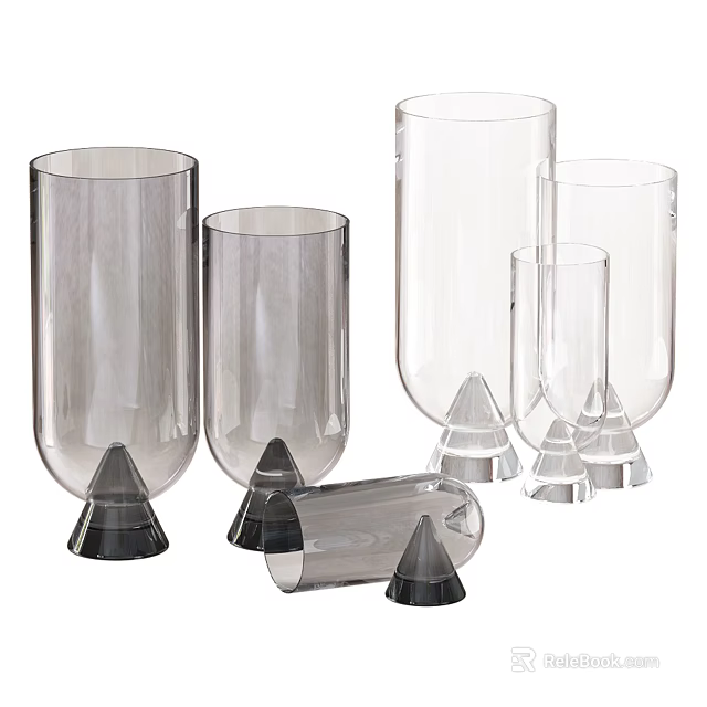 Transparent Glass Vases With Cone Shaped Bases In Various Sizes For Decor 3d model 