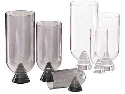 Transparent Glass Vases With Cone Shaped Bases In Various Sizes For Decor 3d model