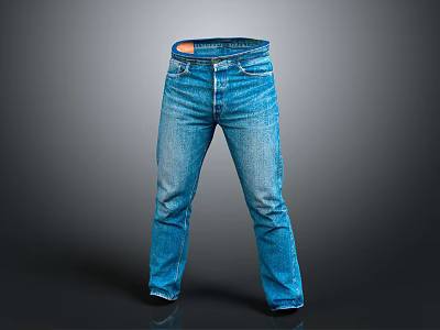 Classic Blue Denim Jeans With Straight Leg Design And Front Pockets 3d model