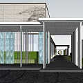 Modern Garden Landscape With Architectural Entrance Black Pottery Jar Stone Steps And Green Lawn