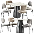 Modern Dining Table Set With Marble Top And Gray Upholstered Chairs 3d model
