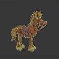 Cartoon Style Brown Horse Figure With Saddle Red Reins And White Hooves