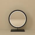 Modern Round Lighted Mirror With Black Frame And Stable Base Stand 3d model