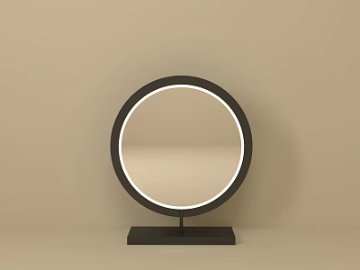 Modern Round Lighted Mirror With Black Frame And Stable Base Stand 3d model