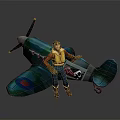 Male Character Standing Next To Turquoise Plane With Propeller And Wing Emblems