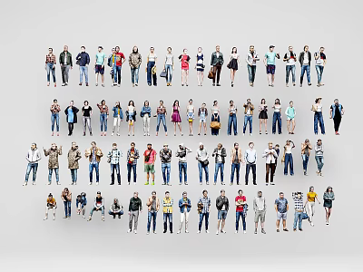 Sitting character combination casual character crowd man woman 3d model