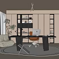 Modern Study Desk Bookcase Caterpillar Lazy Sofa Stool Office Chair 3d model
