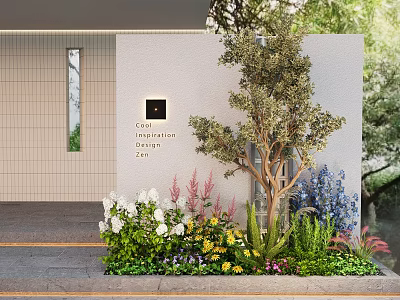 Layered Outdoor Plant Combination Featuring Small Olive Tree White Pink Blue Flowers Green Shrubs Herbs 3d model