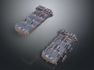 Two Cosmic Space Station Modules With Detailed Aerospace Structure Design Elements 3d model