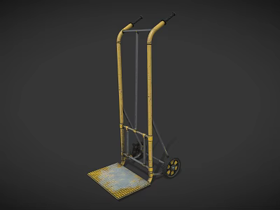 Durable Yellow Industrial Hand Truck With Metal Platform Handles And Wheels 3d model