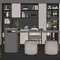 Modern Study Room With Built In Bookshelves Wooden Desk And Decorative Plants