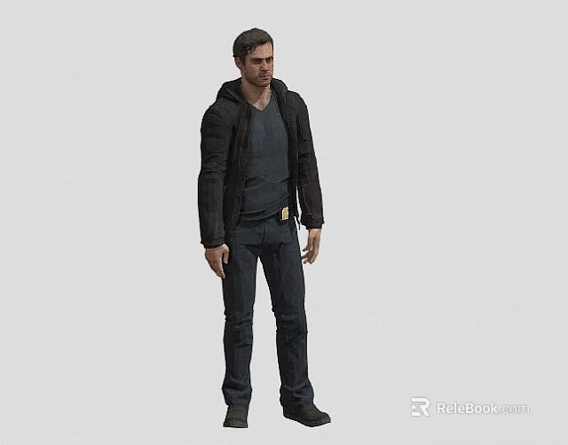 Game Movie Character In Black Hooded Jacket Dark Gray Tshirt And Jeans 3d model 