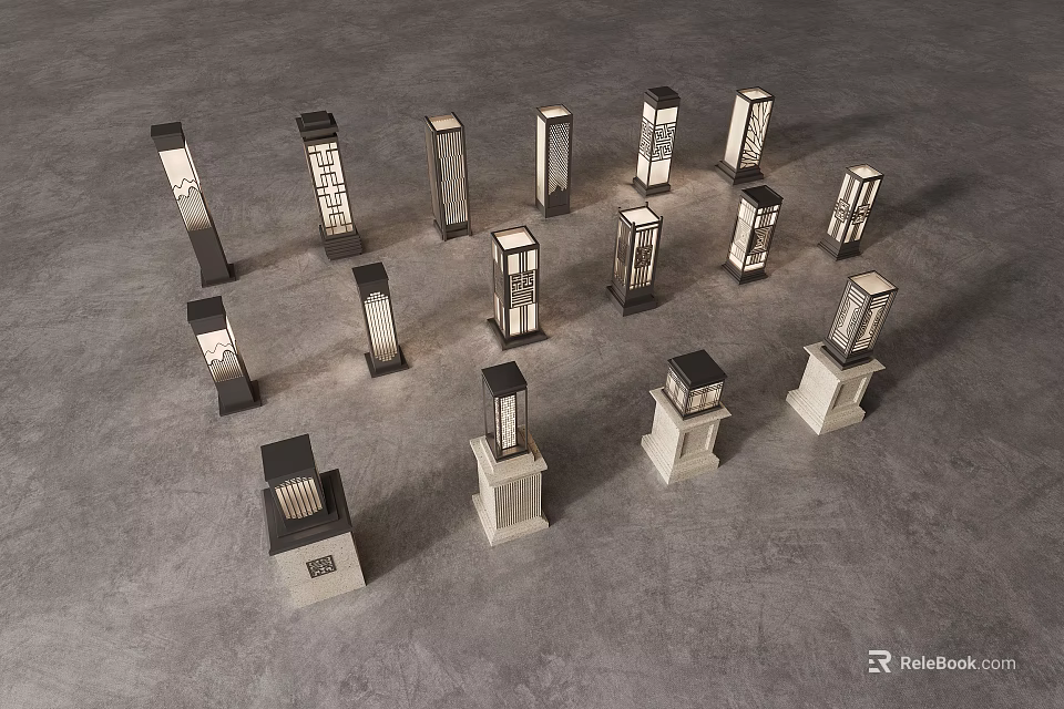 Various Decorative Architectural Tower Models With Different Designs On Gray Surface 3d model 