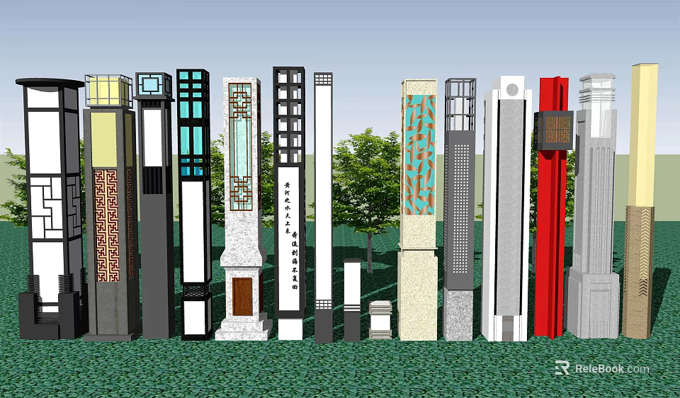 Outdoor Lamp Posts With Various Decorative Designs And Styles For Garden Decoration 3d model 