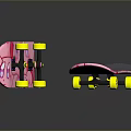 Pair of Kirby Skateboards With Yellow Wheels Pink Edges on Dark Background