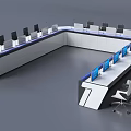 L Shaped Office Desk With Multiple Computer Monitors And Ergonomic Chairs 3d model