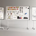 Creative Instruments and Art Supplies Display on Rolling Boards With Sketches Samples and Artistic Materials