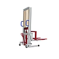 Manual Hydraulic Stacker With Red Forks White Frame Blue Handle And Wheels