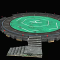 Circular Platform With Green Surface White H Letter Red Markers Railings And Steps 3d model