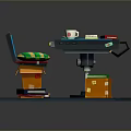 Modern Workspace Scene With Open Laptop Stacked Books And Orange Box On Table