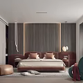 Elegant Modern Bedroom Interior Design With Wooden Wall Brown Bed And Green Chair