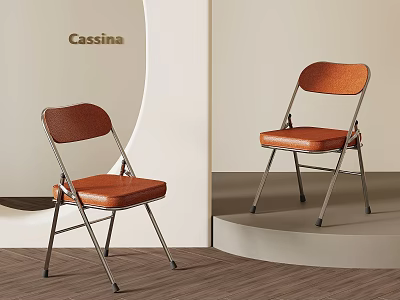 Cassina Modern Foldable Dining Chairs With Brown Leather Seats And Metal Frames 3d model