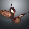 Brown Butterfly With Red White Patterns Unique Wing Shape And Spread Wings On Dark Background