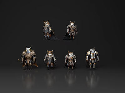 Stylized Owl Character Designs With Armored Outfits And Various Poses 3d model