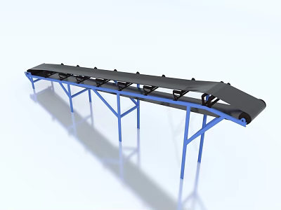 Industrial Conveyor Belt Equipment With Blue Frame And Black Conveyor System 3d model