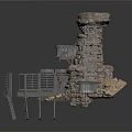 Medieval Fortress Scene Structure With Rock Tower Metal Gate And Staircase