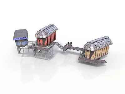 Miniature Model Train With Multiple Carriages And Station Platform Structure 3d model