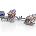 Miniature Model Train With Multiple Carriages And Station Platform Structure