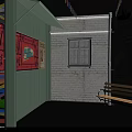 Vibrant Urban Alleyway With Colorful Graffiti Wall Green Awning And Retro Signboard